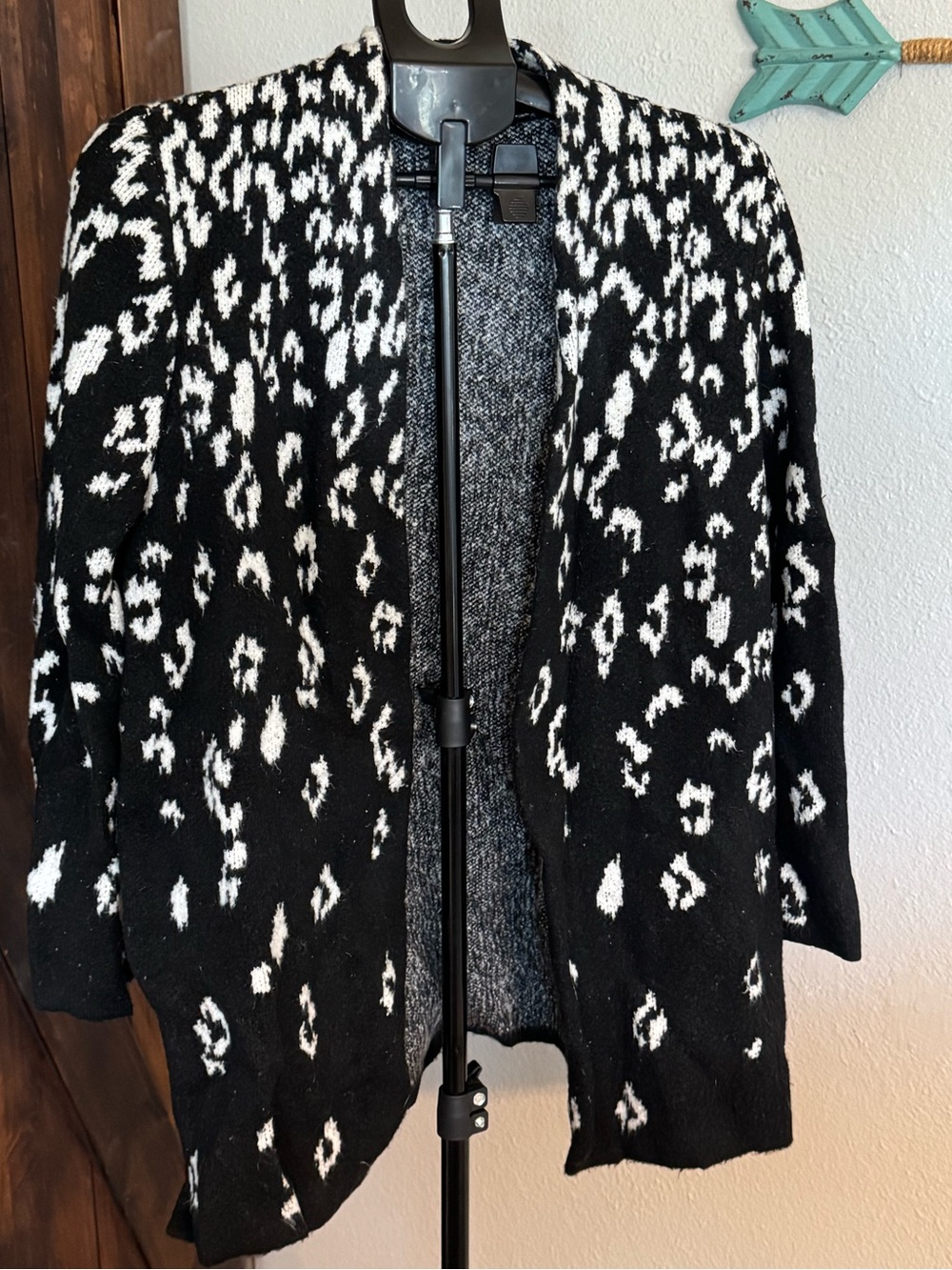 Talbots Black & White Open-Front Animal Print Cardigan